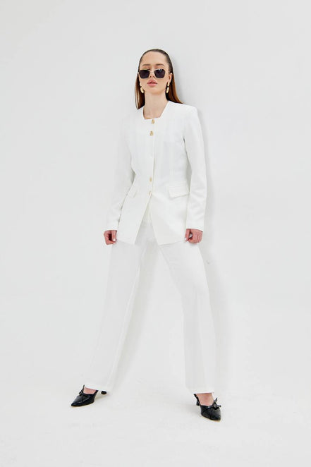 2 Piece White Pant Suit