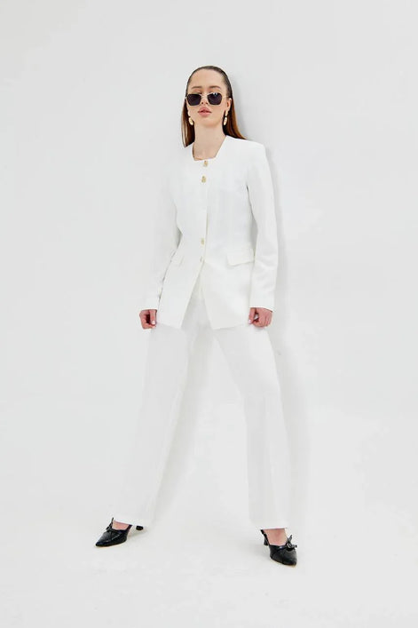 2 Piece White Pant Suit