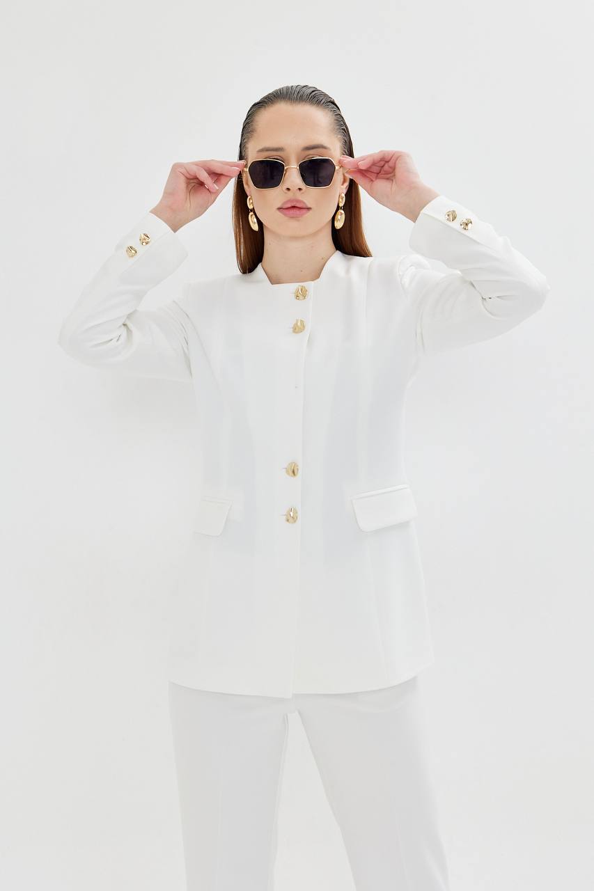 2 Piece White Pant Suit