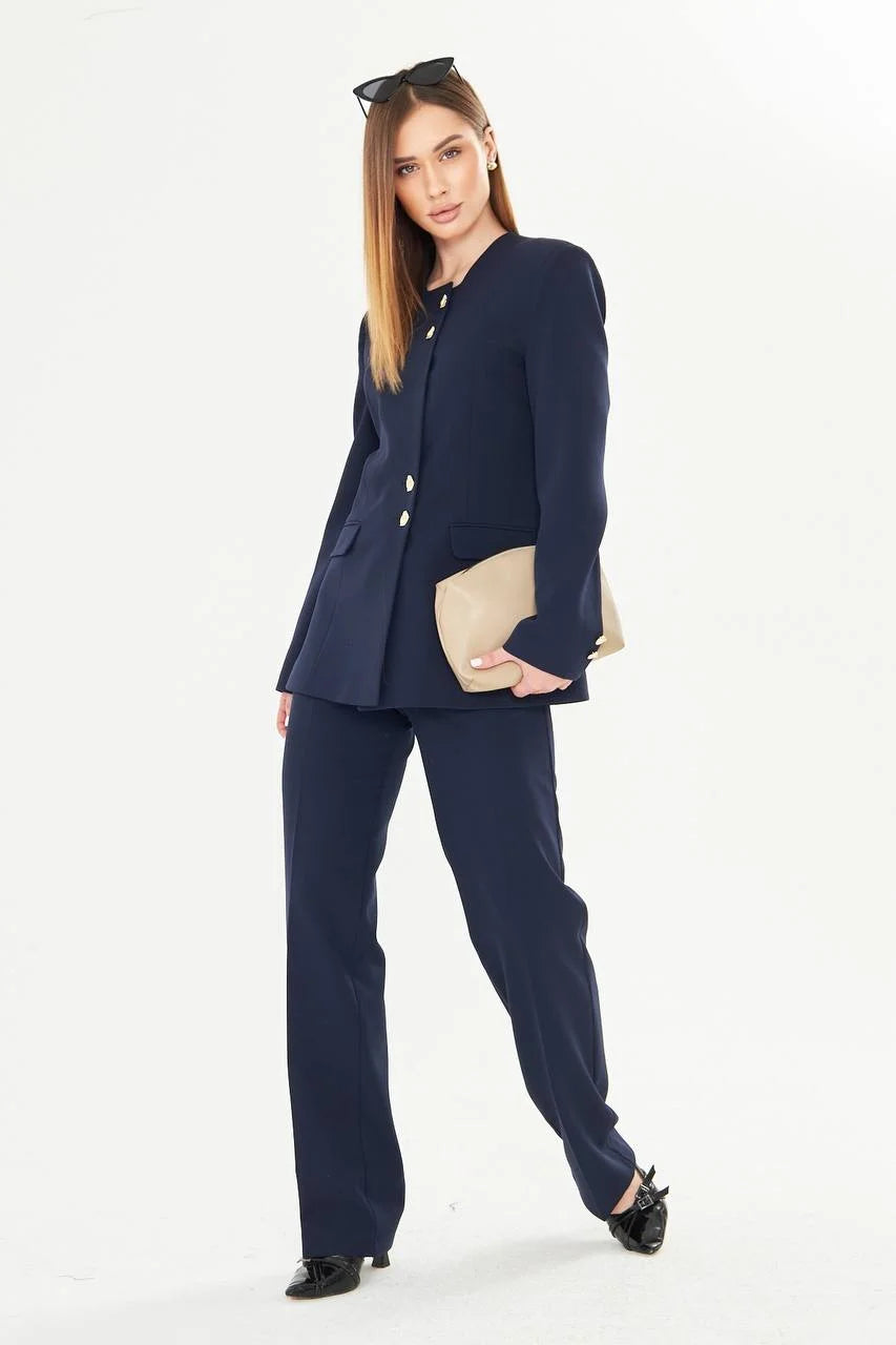 2 Piece Dark Blue Pant Suit