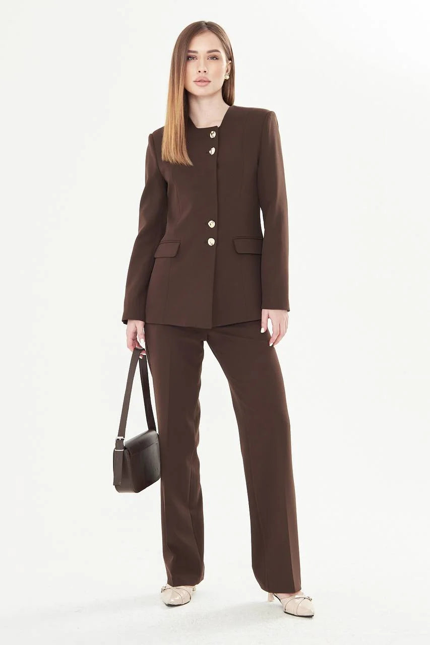 2 Piece Dark Brown Pant Suit