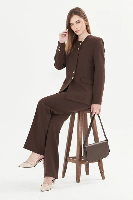 2 Piece Dark Brown Pant Suit