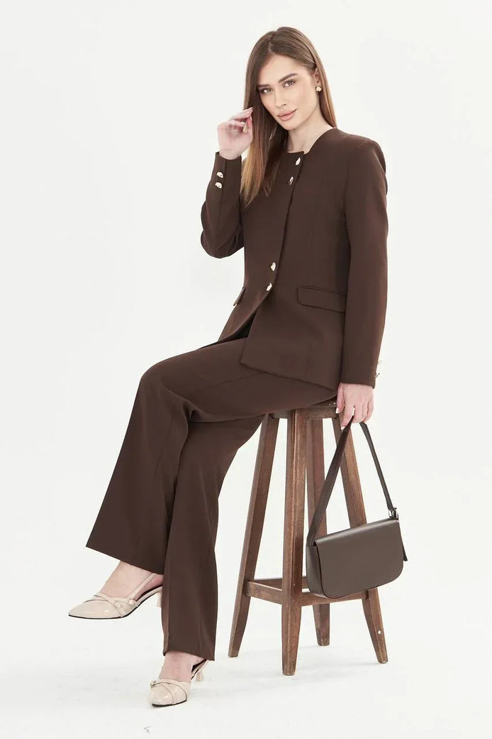 2 Piece Dark Brown Pant Suit