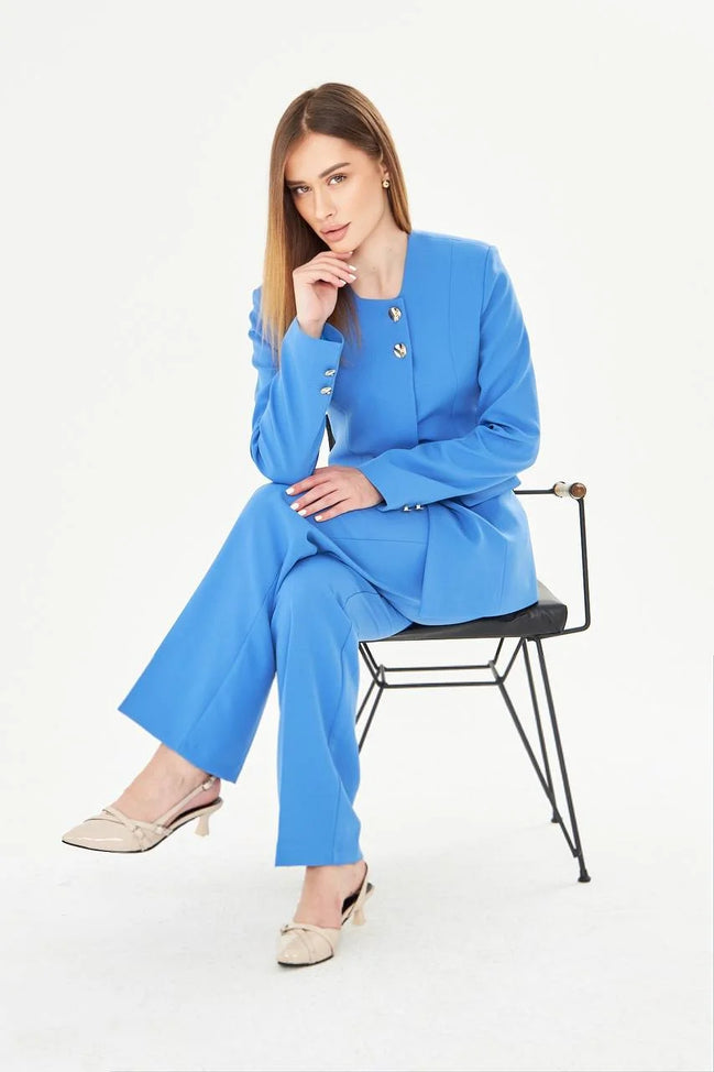 2 Piece Light Blue Pant Suit for Women