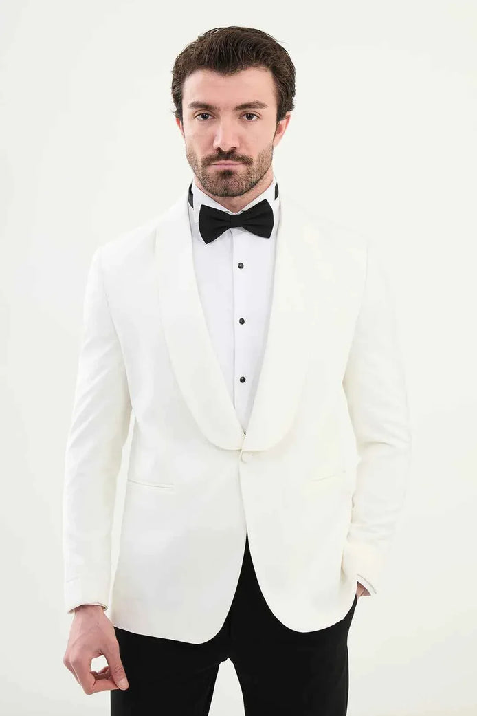 Aalvert Off White Slim Fit Tuxedo