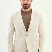 Abilene Beige Crosshatch Linen Suit