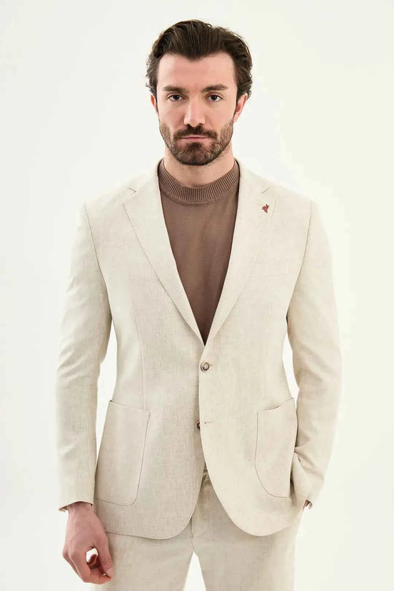 Abilene Beige Crosshatch Linen Suit