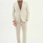 Abilene Beige Crosshatch Linen Suit