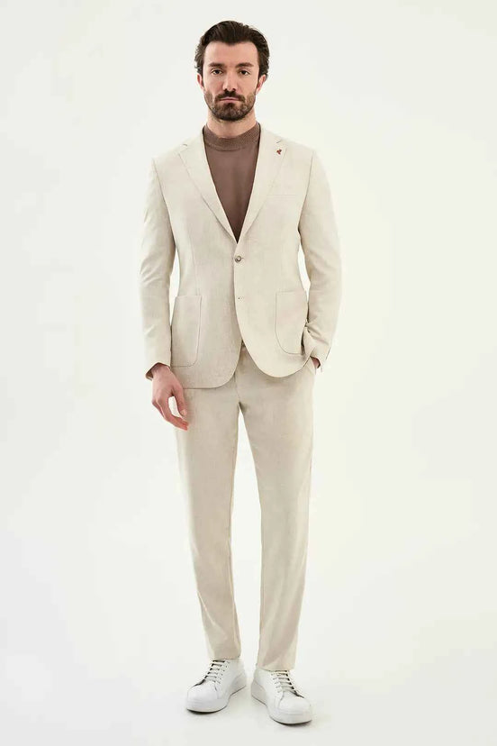 Abilene Beige Crosshatch Linen Suit