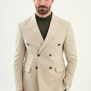 Abilene Beige Double Breasted Linen Blazer