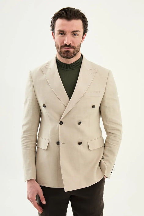 Abilene Beige Double Breasted Linen Blazer