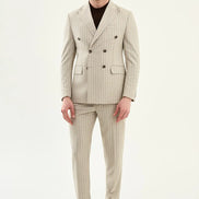 Abilene Beige Double Breasted Pinstripe Blazer