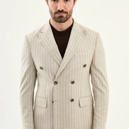 Abilene Beige Double Breasted Pinstripe Blazer