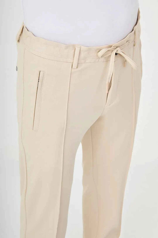 Abilene Beige Drawstring Waist Dress Pants