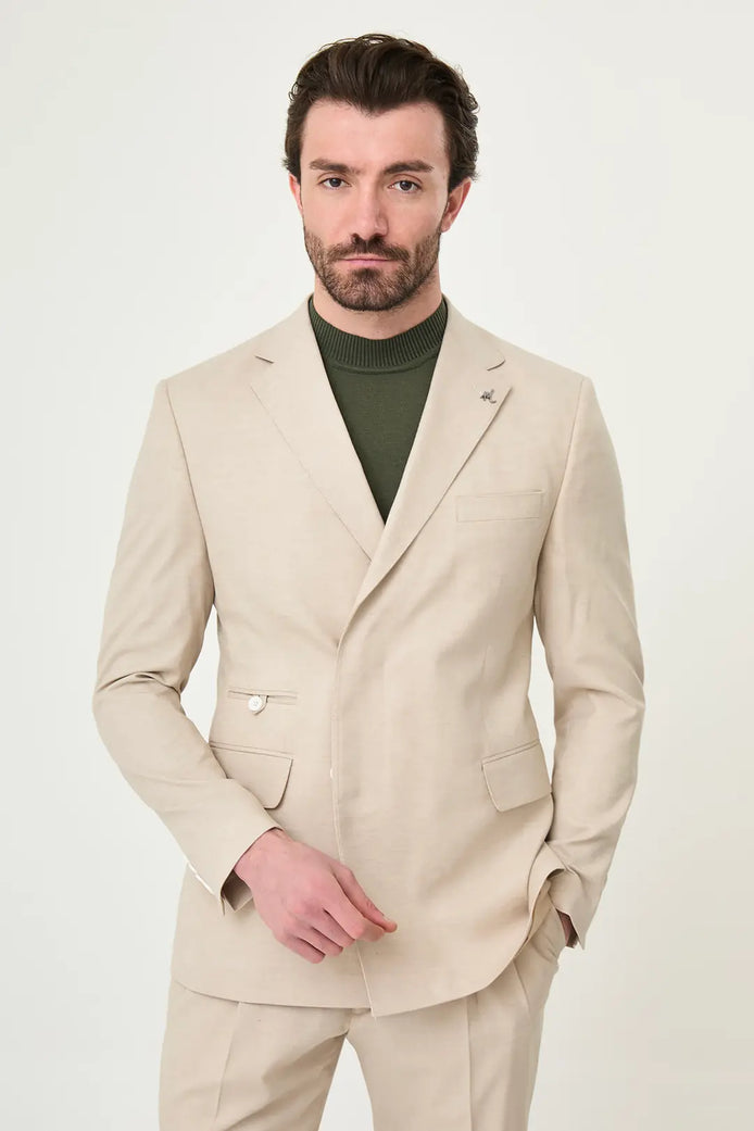 Abilene Beige Hidden Button Double Breasted Suit