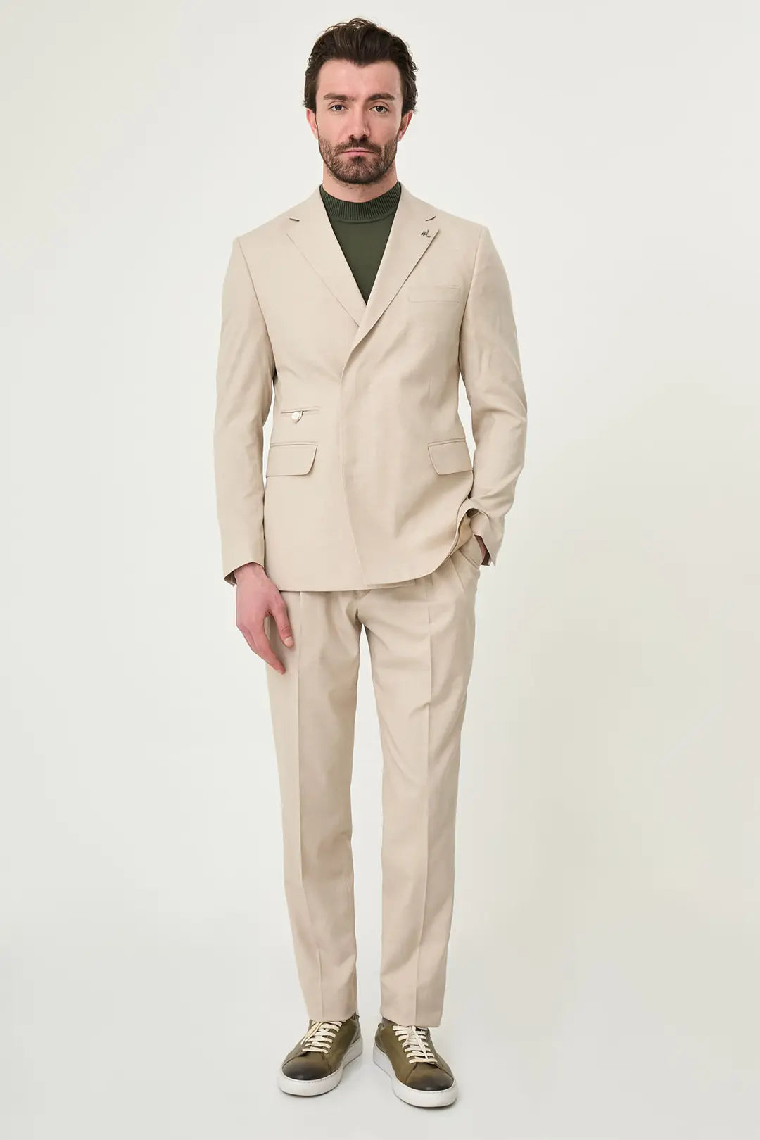 Abilene Beige Hidden Button Double Breasted Suit