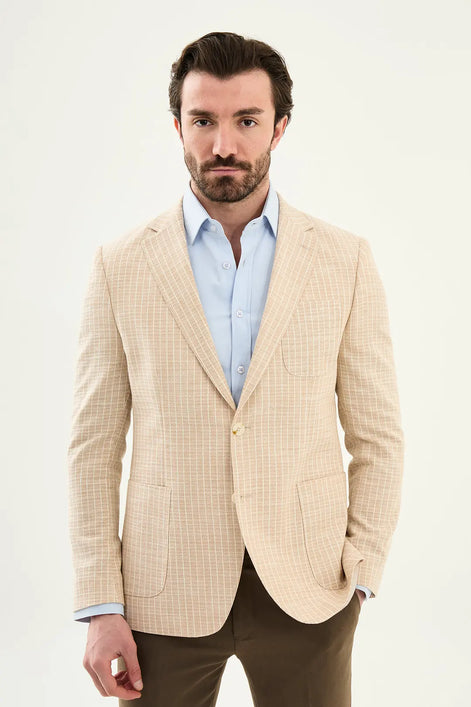 Abilene Beige Pinstripe Cotton Blazer