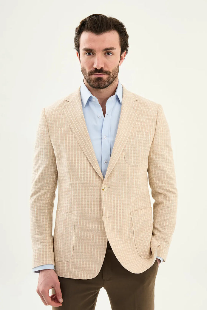 Abilene Beige Pinstripe Cotton Blazer