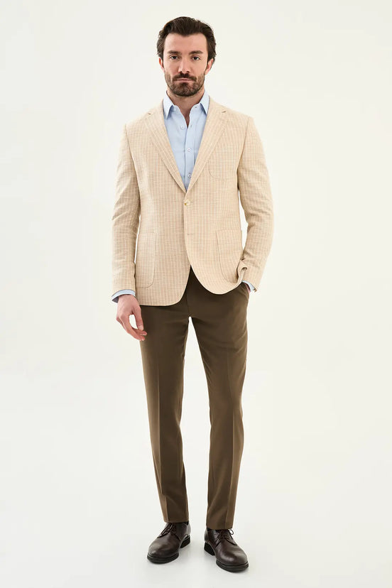Abilene Beige Pinstripe Cotton Blazer