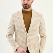 Abilene Beige Plaid Cotton Blazer