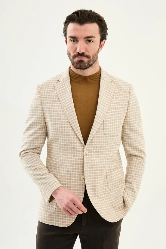 Abilene Beige Plaid Cotton Blazer
