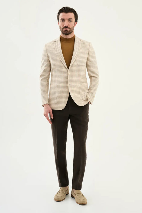 Abilene Beige Plaid Cotton Blazer