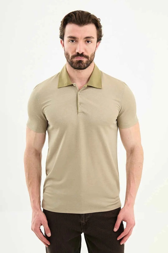Abilene Beige Slim Fit Short Sleeve Pique Polo Shirt