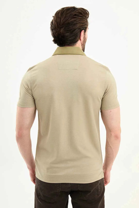 Abilene Beige Slim Fit Short Sleeve Pique Polo Shirt