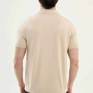 Abilene Beige Textured Knit Quarter Zip Polo Shirt