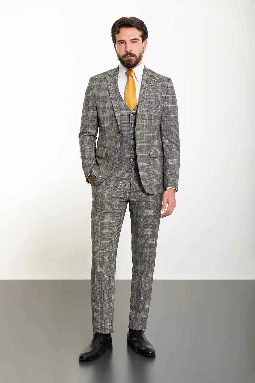 Abilene Black Glen Plaid Three Piece Suit
