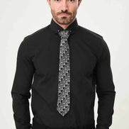 Abilene Black Slim Fit Long Sleeve Pin Collar Dress Shirt