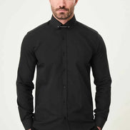 Abilene Black Slim Fit Long Sleeve Pin Collar Dress Shirt