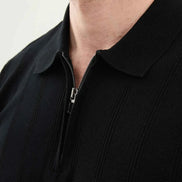 Abilene Black Textured Knit Quarter Zip Polo Shirt
