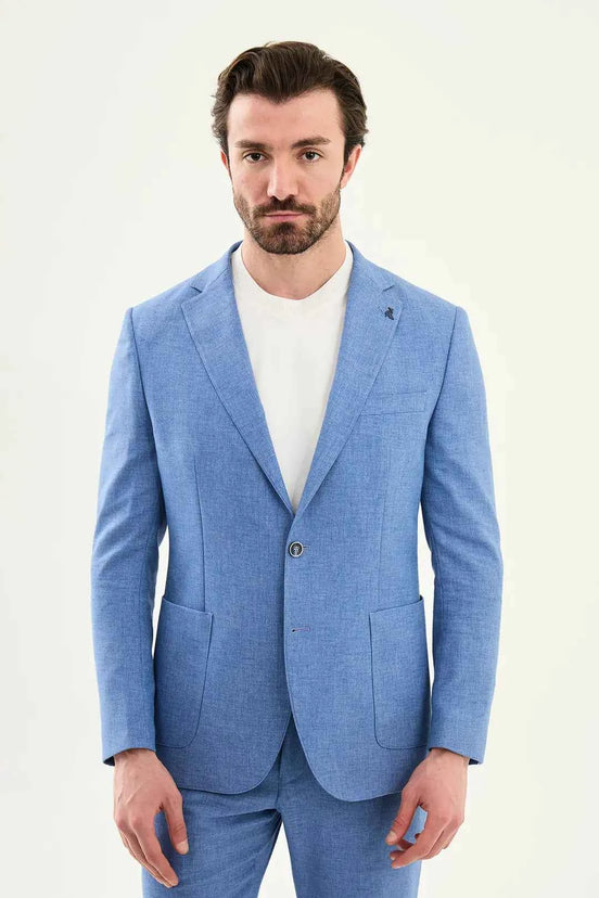 Abilene Blue Crosshatch Linen Suit