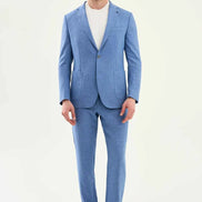 Abilene Blue Crosshatch Linen Suit