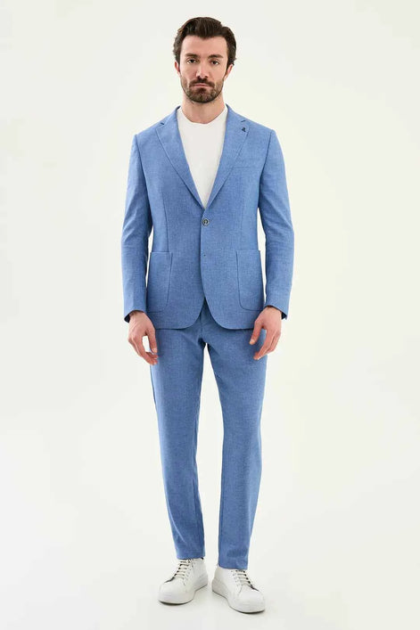 Abilene Blue Crosshatch Linen Suit