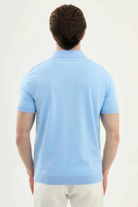 Abilene Light Blue Textured Knit Quarter Zip Polo Shirt