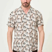 Abilene Brown Abstract Floral Print Short Sleeve Shirt