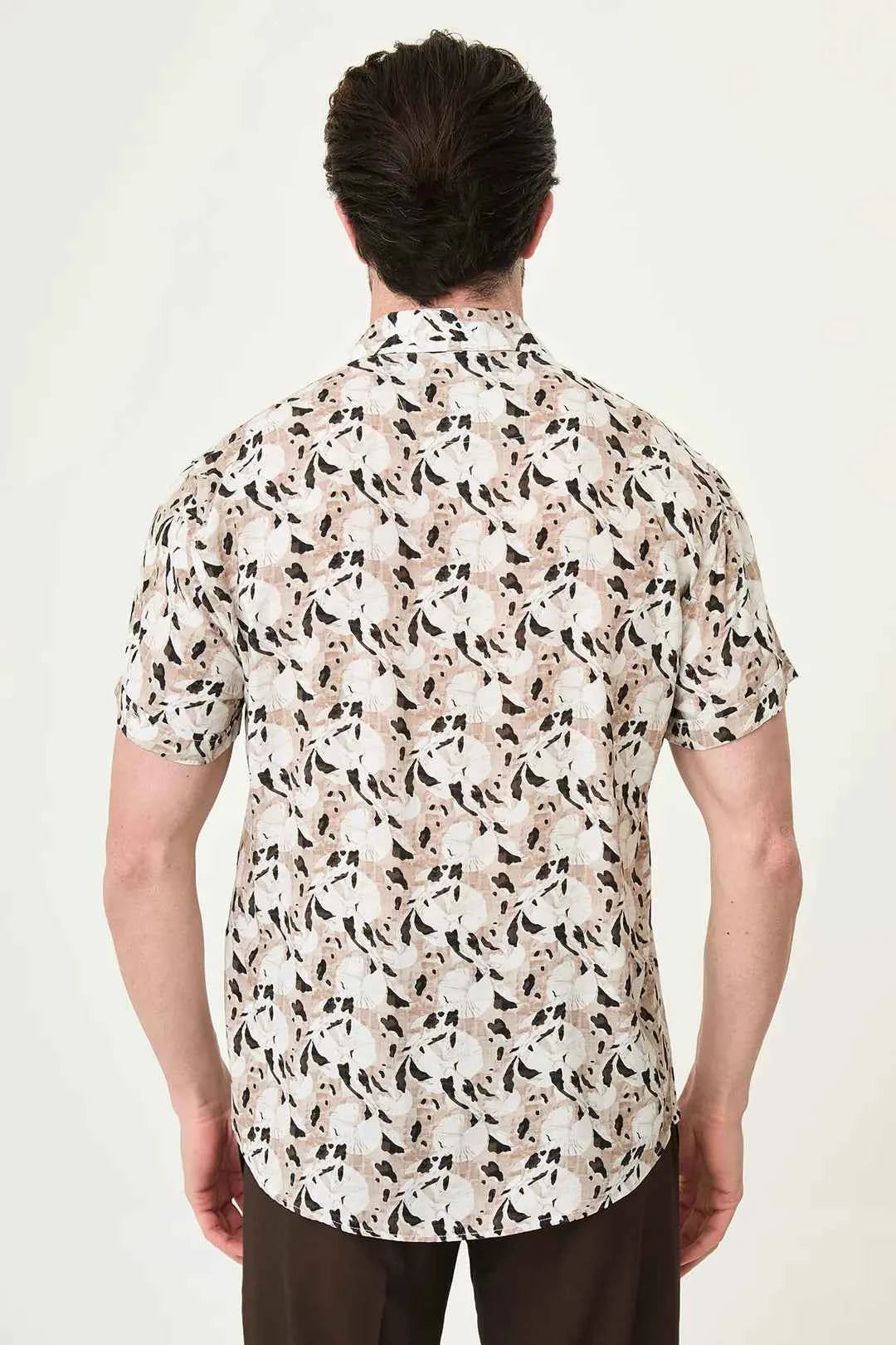 Abilene Brown Abstract Floral Print Short Sleeve Shirt