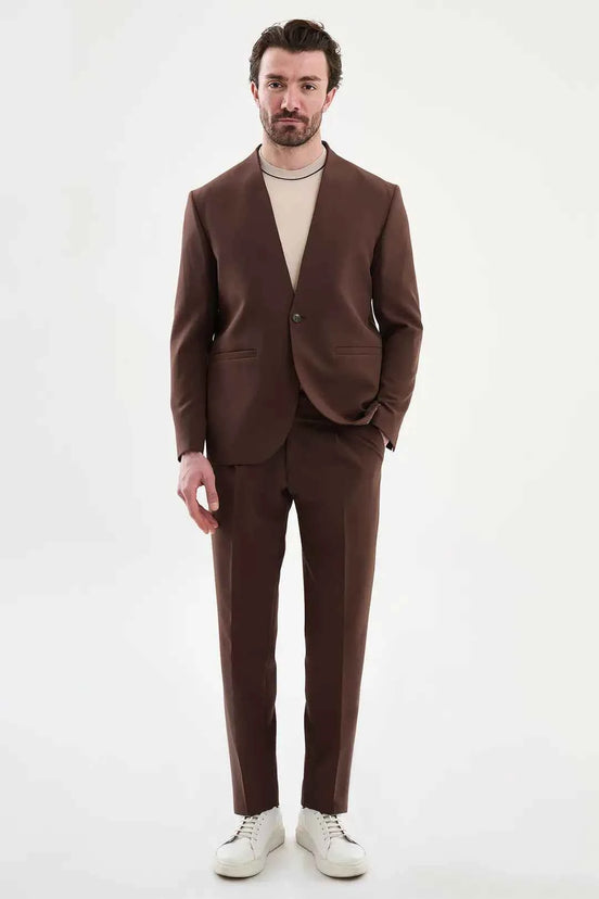 Abilene Brown Collarless Suit