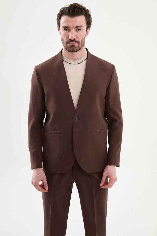 Abilene Brown Collarless Suit