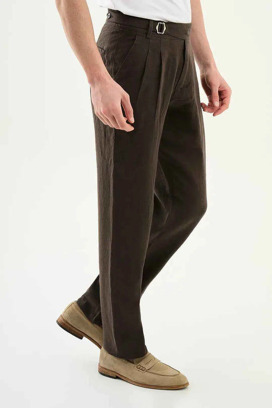 Abilene Brown Pleated Linen Trousers
