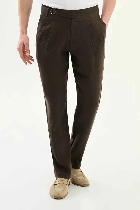 Abilene Brown Pleated Linen Trousers