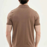 Abilene Brown Textured Knit Quarter Zip Polo Shirt