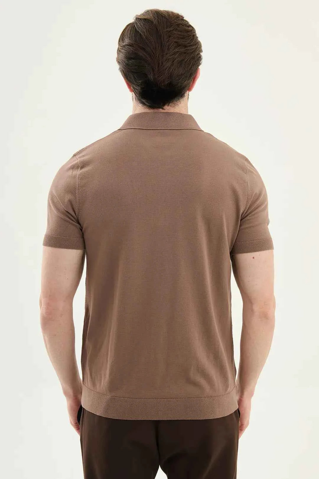 Abilene Brown Textured Knit Quarter Zip Polo Shirt