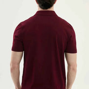 Abilene Burgundy Textured Knit Quarter Zip Polo Shirt