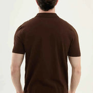 Abilene Dark Brown Textured Knit Quarter Zip Polo Shirt