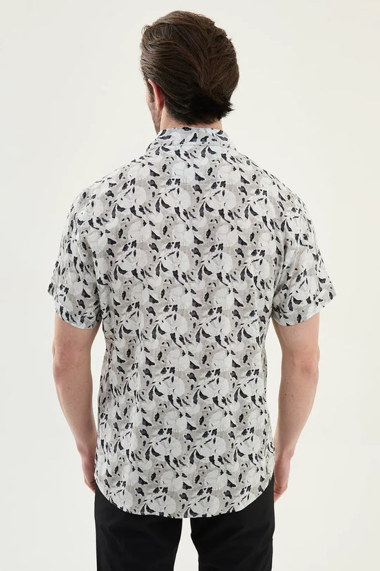 Gray Abstract Floral Print Short Sleeve Shirt