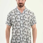 Abilene Gray Abstract Floral Print Short Sleeve Shirt