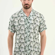 Abilene Green Abstract Floral Print Short Sleeve Shirt